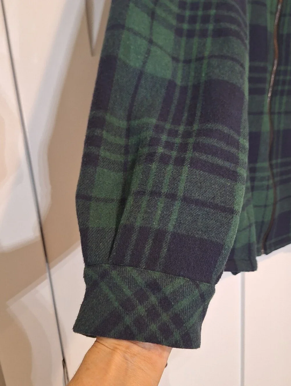 Coofandy Flannel Zip Up Hooded Jacket Sherpa Lined Green Navy Blue Plaid XL